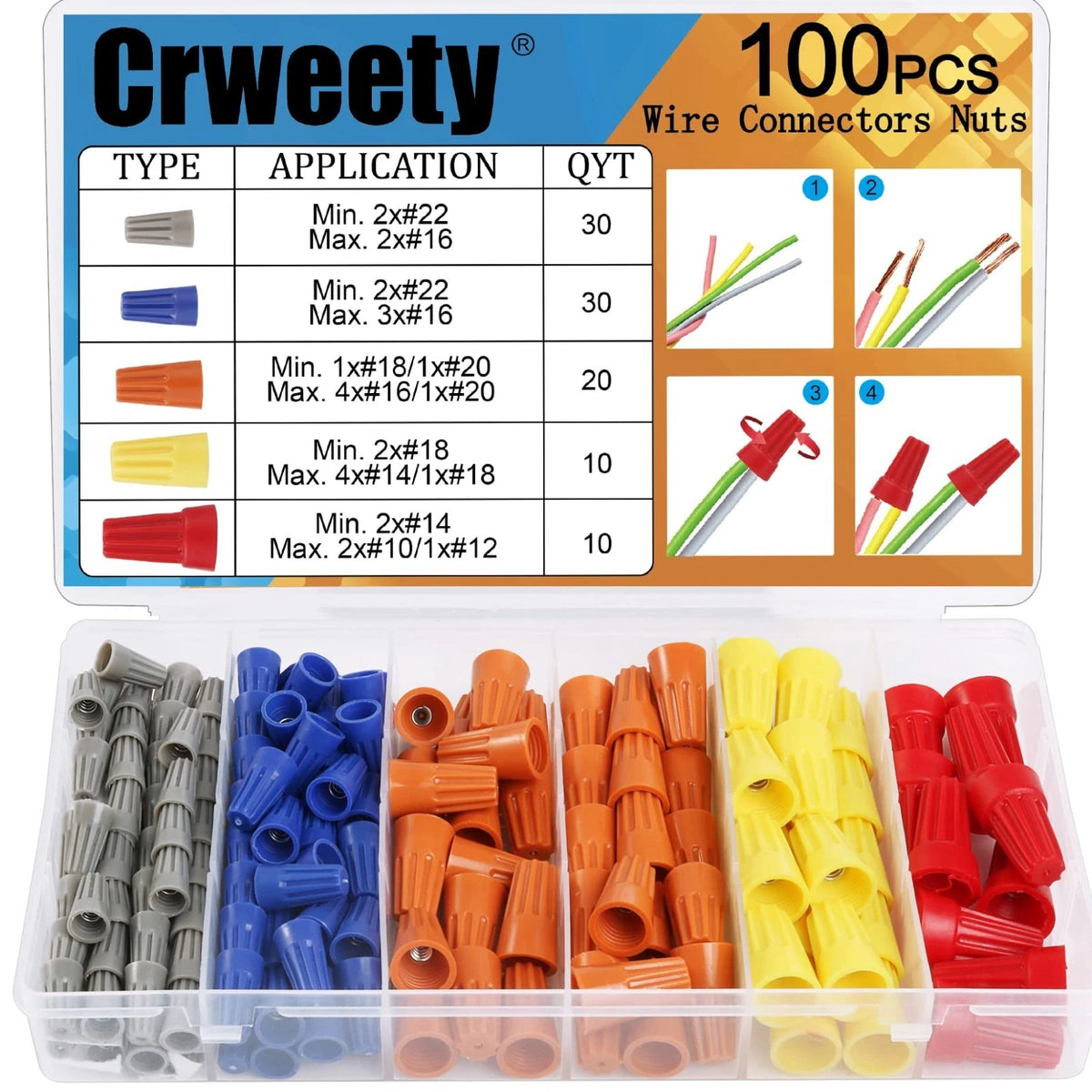 100PCS Wire Connectors Nuts Electric Wire Caps Assortment Nuts Connection