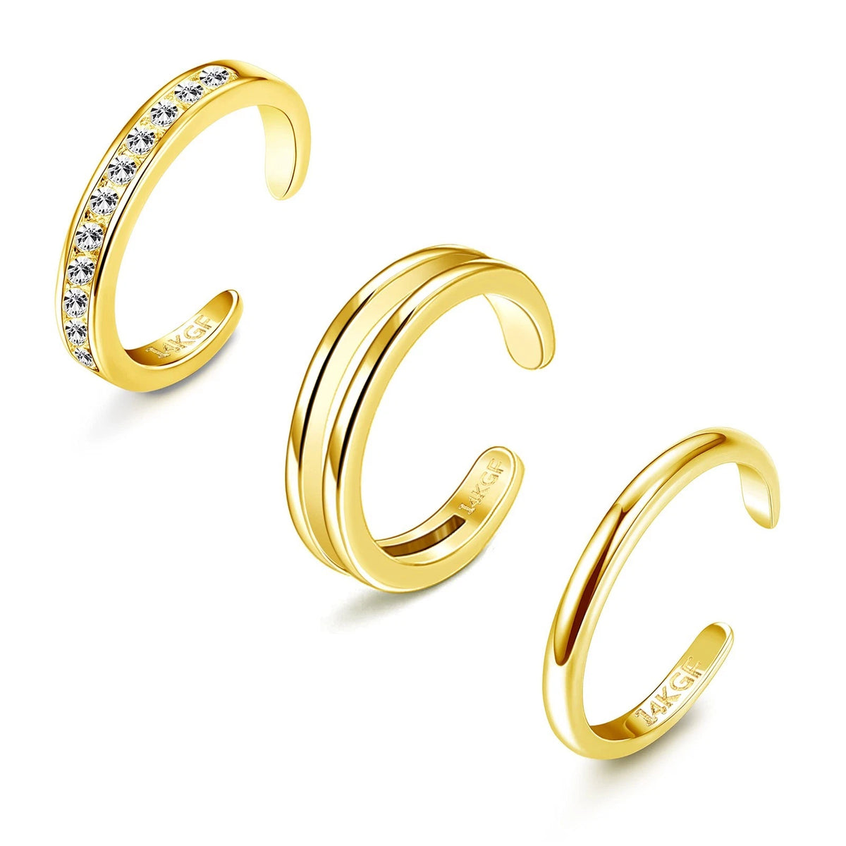 14K Gold Plated Toe Rings Adjustable Open Toe Rings Cubic Zirconia Band Toe Ring