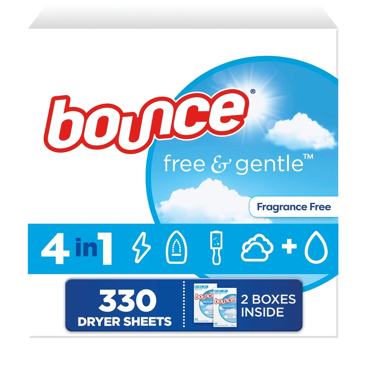 Bounce Free and Gentle Dryer Sheets Unscented Fabric Softener 330 Count