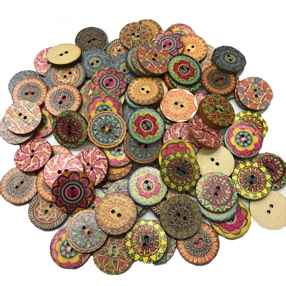 200 PCS Wood Buttons, Vintage Wood Buttons with 2 Holes for DIY Sewing Craft