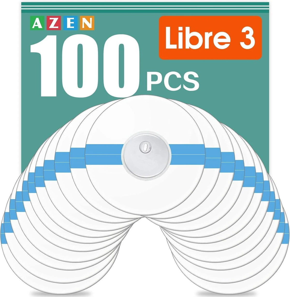 AZEN 100 Pack Freestyle Sensor Covers for Libre 3 Waterproof Adhesive Patches Tr