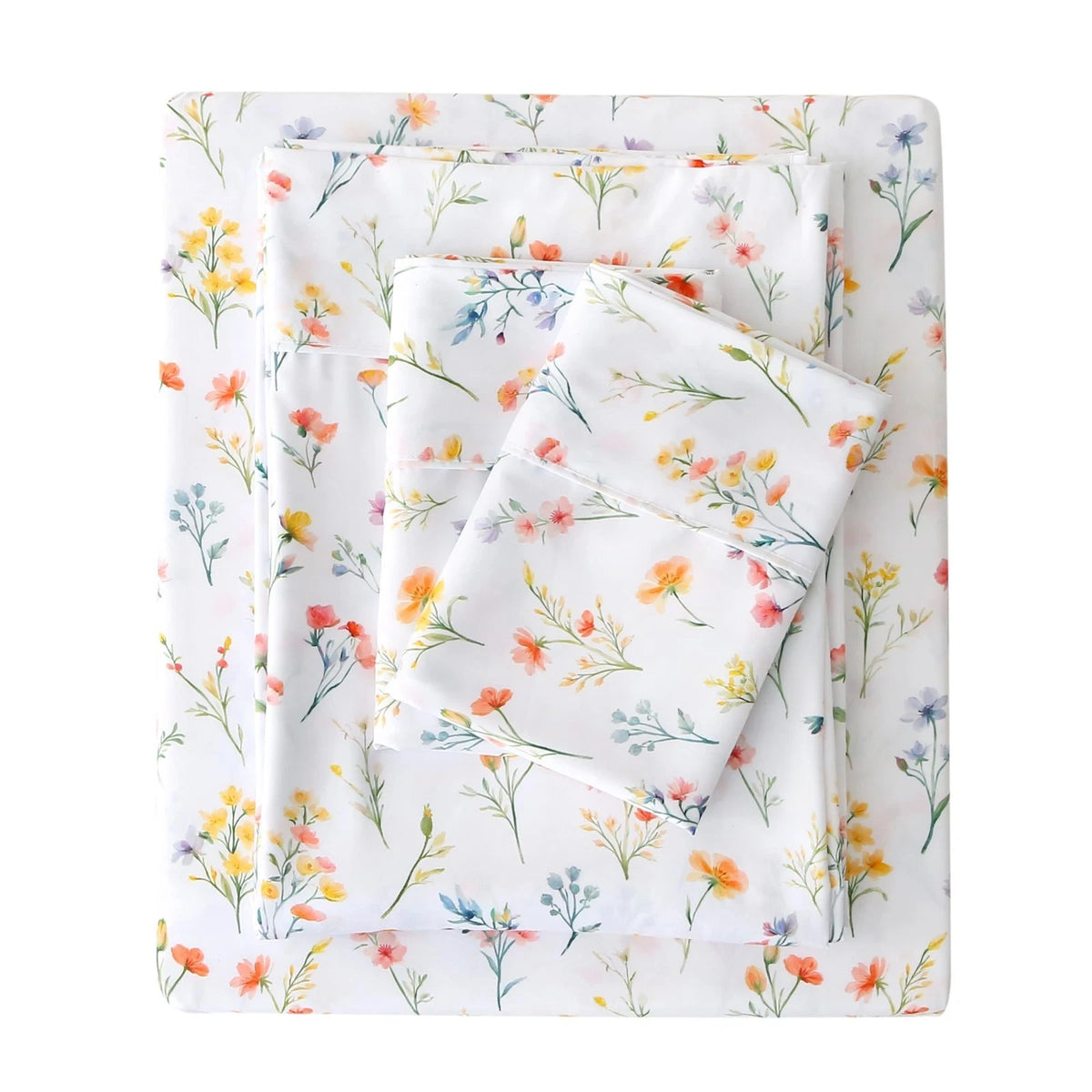 Floral Queen Sheet Set - 4 Piece Vintage Botanical Flower and Leaves Patterned B