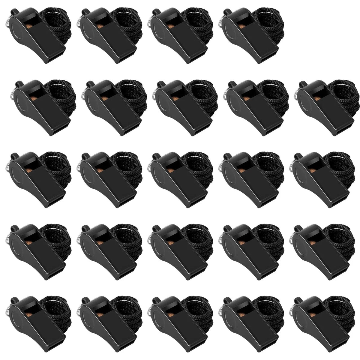 24 Pack 120dB Loud Referee Whistles with Lanyards – Heavy-Duty Black Sports W