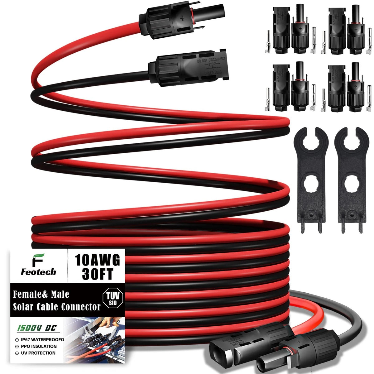 Twin Wire 20FT Solar Extension Cable - 10AWG 6mm² Solar Panel Connector, with...