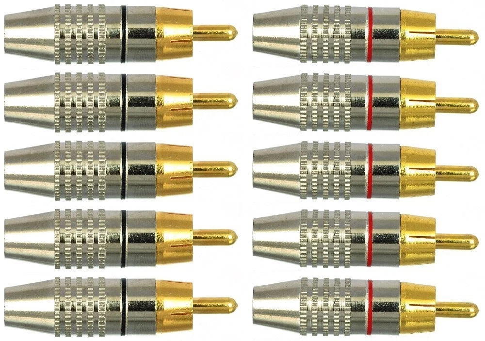 RCA Plug Solder Gold Audio Video Connectors (10 Pack)