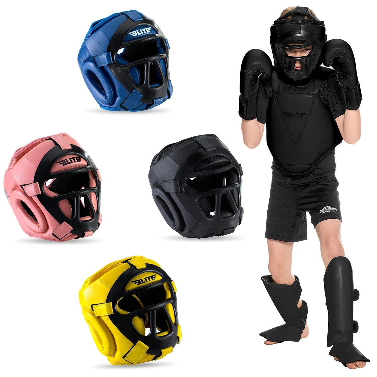 Kids Medium Boxing Headgear Ages 4–13 – MMA, BJJ, Karate, Muay Thai (Black)