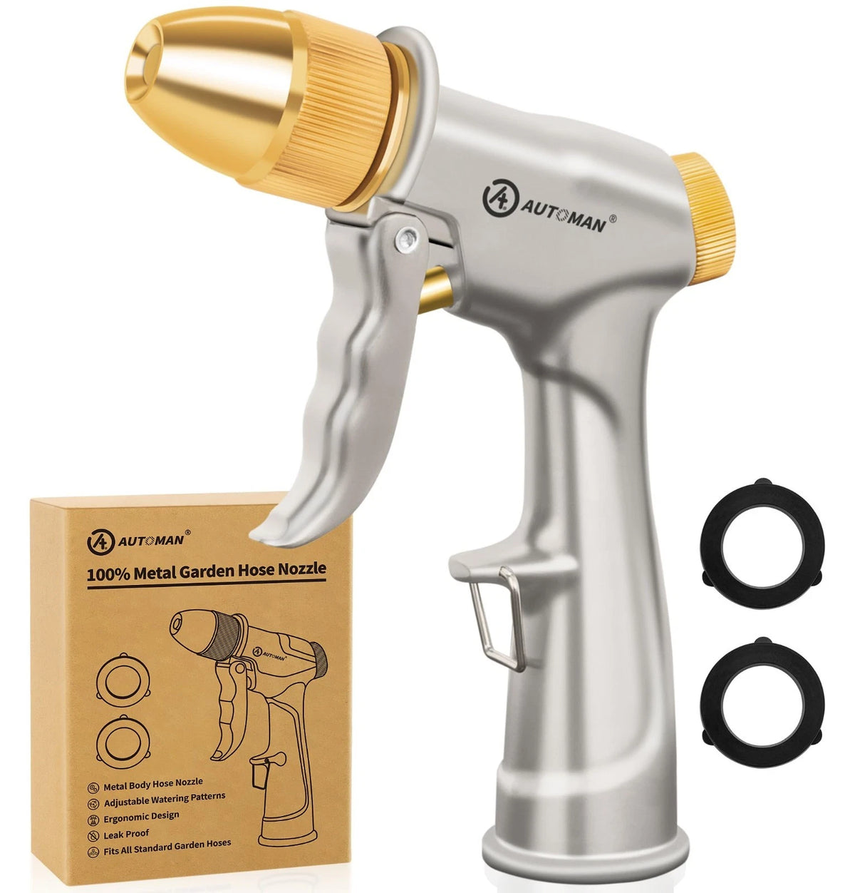 Metal Garden Hose Nozzle High Pressure 4 Spray Patterns Car Wash Plant Watering