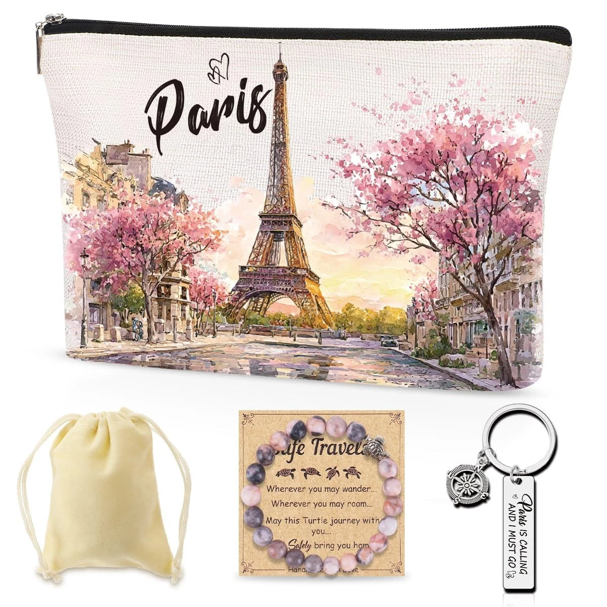 Paris Makeup Bag Gifts for Women, Paris Souvenirs from France, Traval Themed Gif