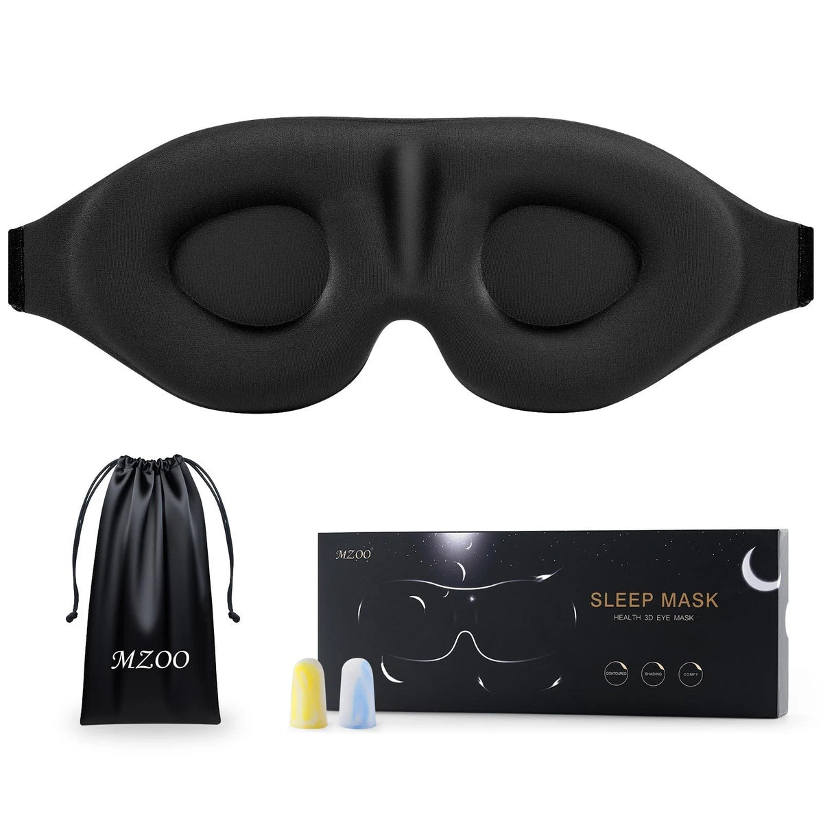 MZOO Luxury Sleep Mask for Women Men Patented 1 Count (Pack of 1), A-black