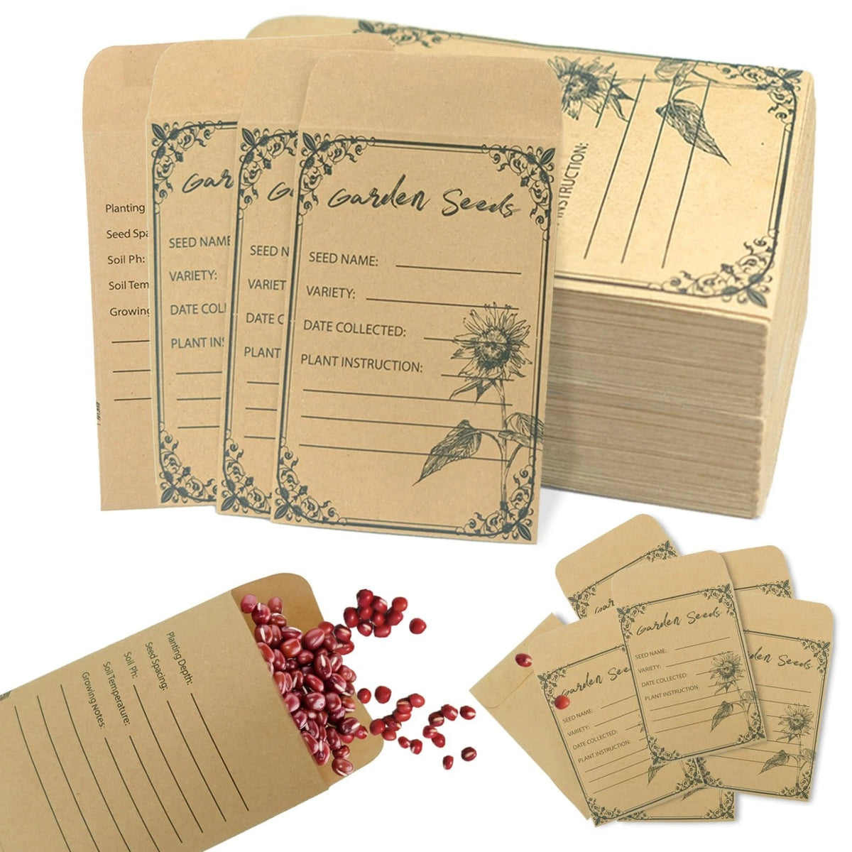 Gamtrik 100 Pieces Seed Envelopes - Seed Packets Self Adhesive Sealing Small ...
