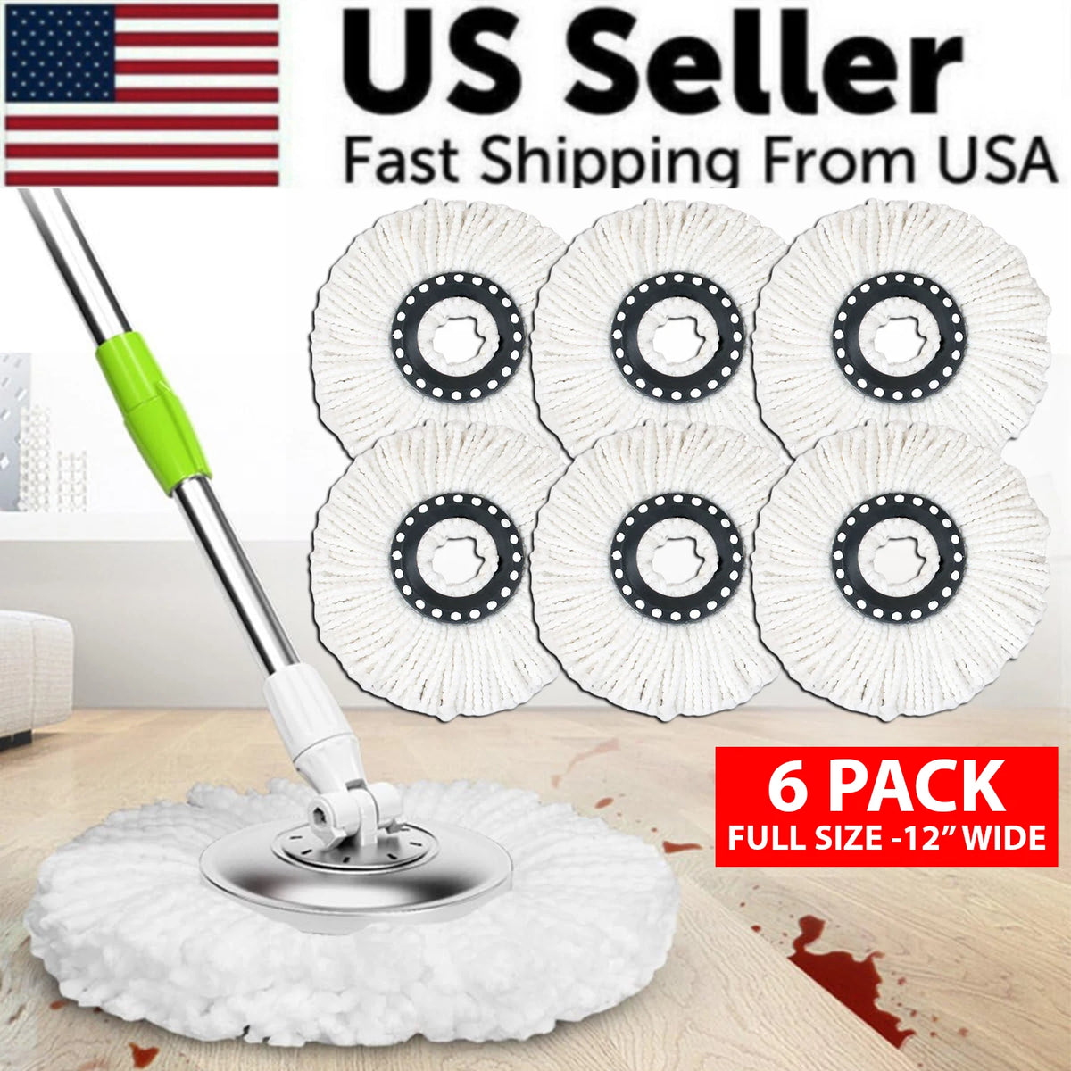 6 Pack Replacement Microfiber Mop Head Refill 360?Spin Easy Cleaning For Mop