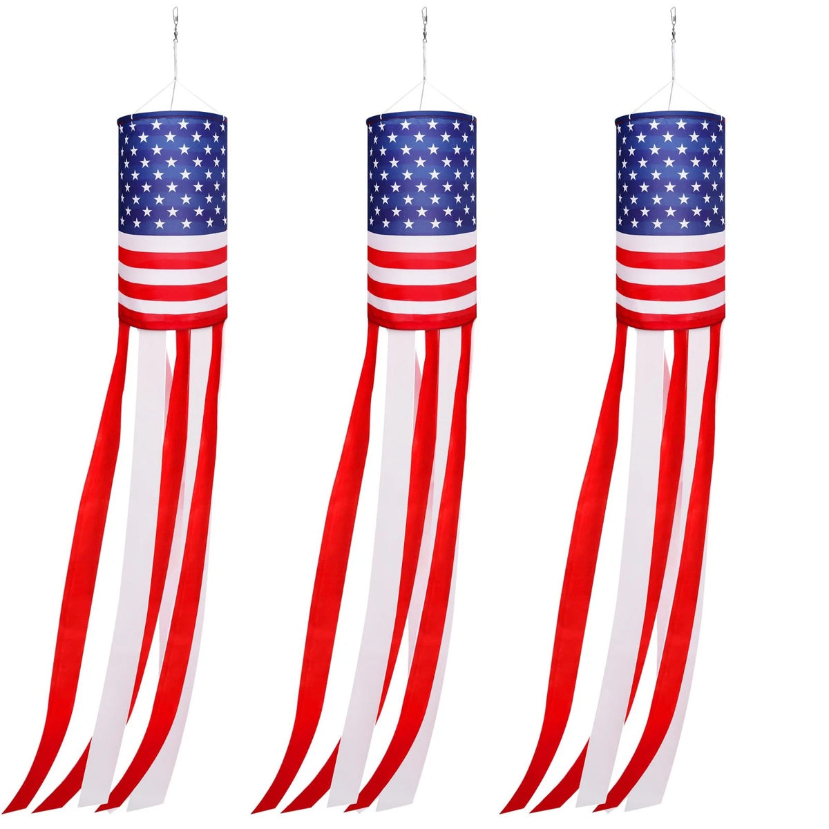3Pcs 40 Inch American US Flag Windsock Stars and Stripes for Flag Day and 4th of