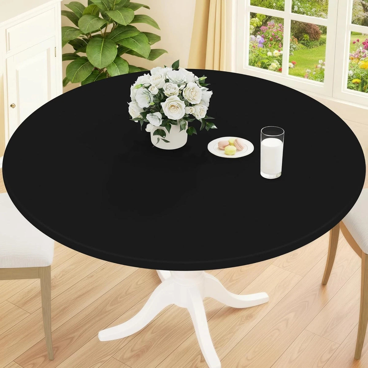 Round Picnic Tablecloth, Waterproof Elastic Fitted Table Covers for 57