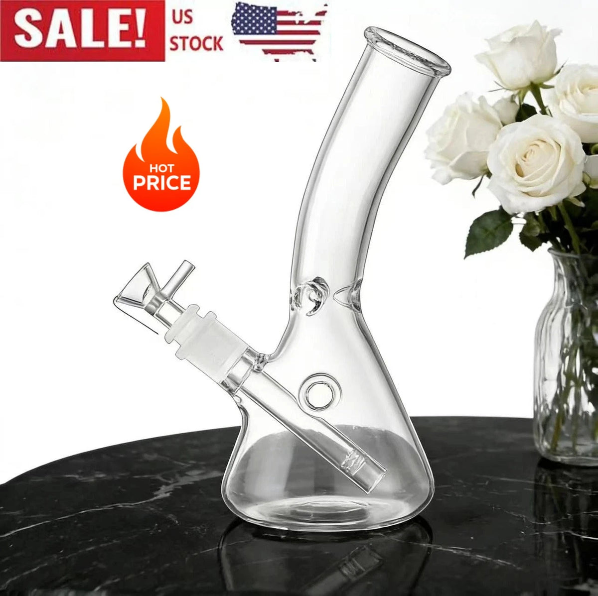 8in Glass Bong Heavy Water Pipe Smoking Bong Beaker 14mm Bowl Hookah W/ Screen