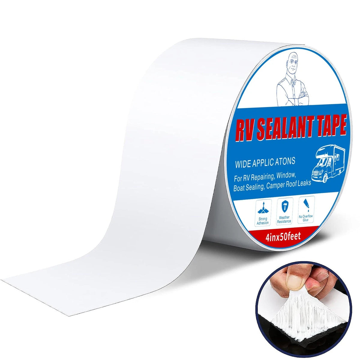 Rv Roof Tape White 4 Inch X 50 Feet, Waterproof Repair Sealant Tape UVResista...
