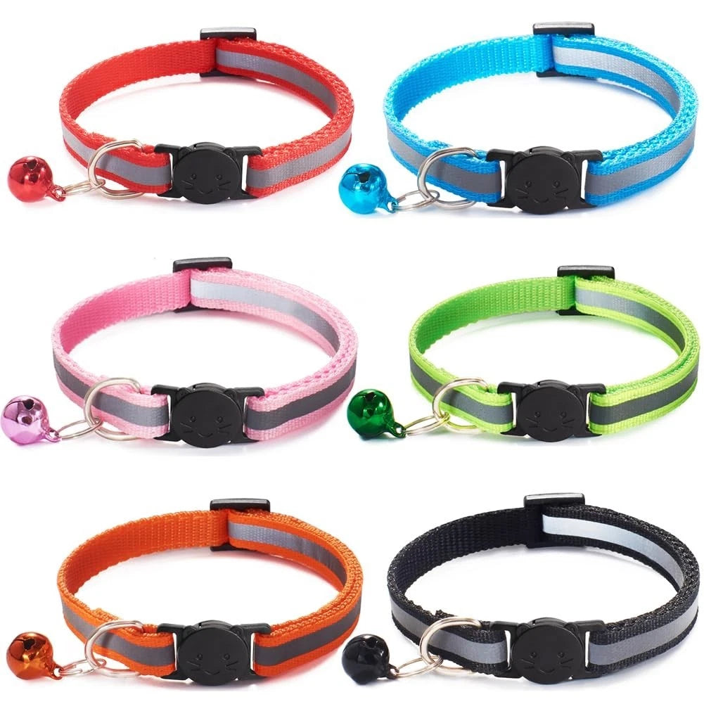 6 Pack Reflective Cat Collar with Bell, Breakaway and Safe Collars for Cats, Nyl