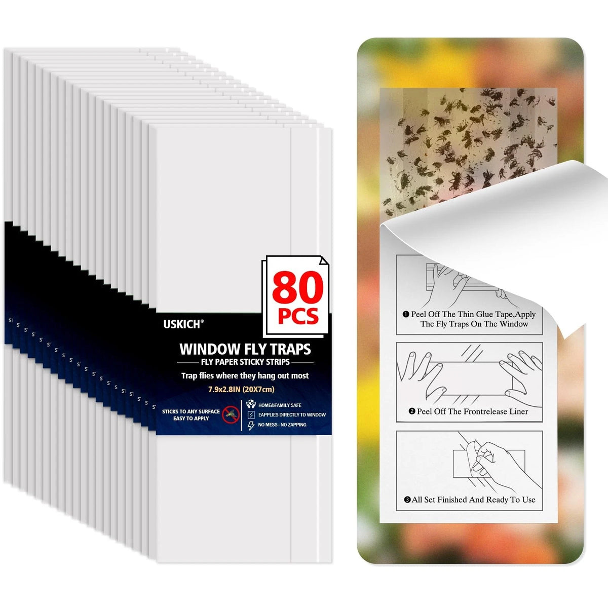 Window Fly Traps for Indoors, 80 Pack Clear Fly Paper Sticky Fly Strips for Home