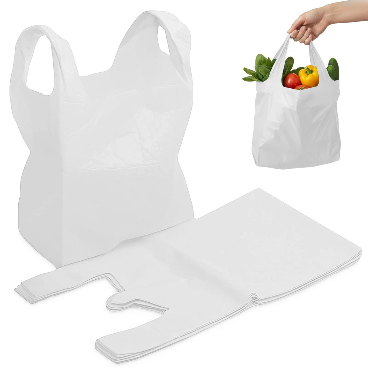 FERRIS 200 Count Large Plastic Shopping Bags with Handles Large, White
