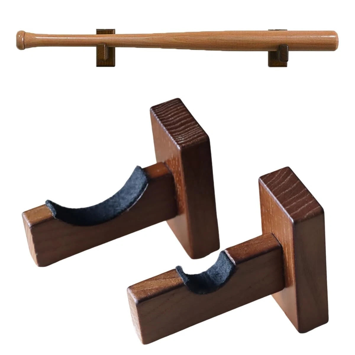 Baseball Bat Display Case, Wall Mount Bat Holder Hanger, Solid Ash Tree Handm...