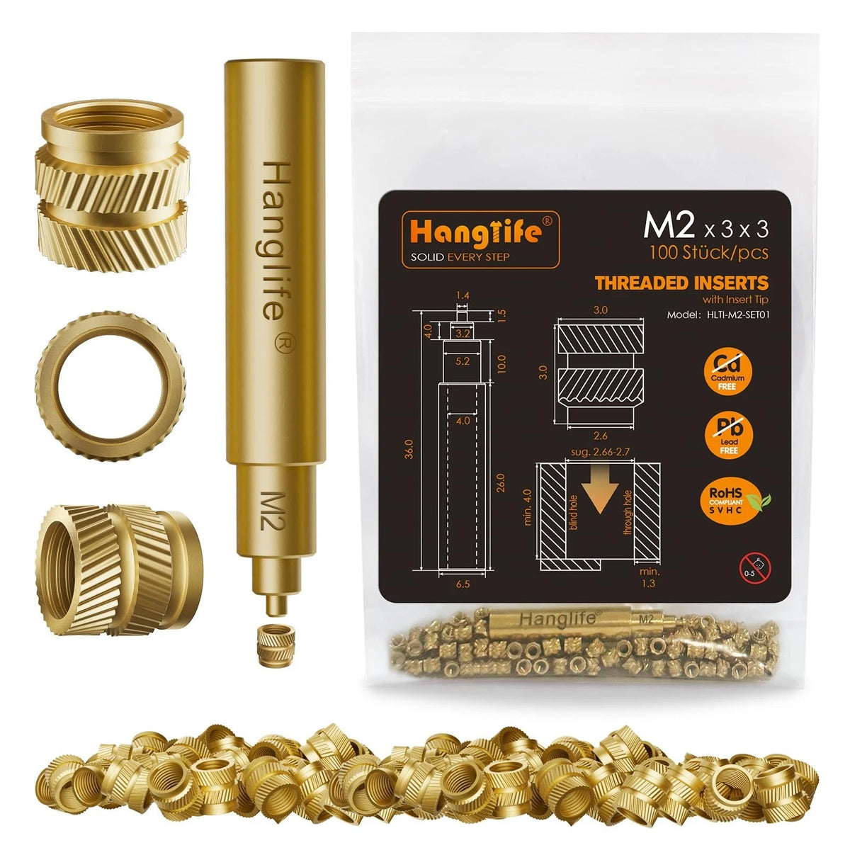 M2 Heat-Set Threaded Inserts with Insert Tip, Heat Set Insert for 3D Printing Co