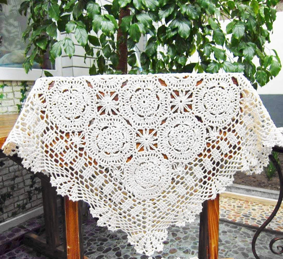 100% Cotton Handmade Crochet Square Tablecloth Doilies Lace Table Covers,White,