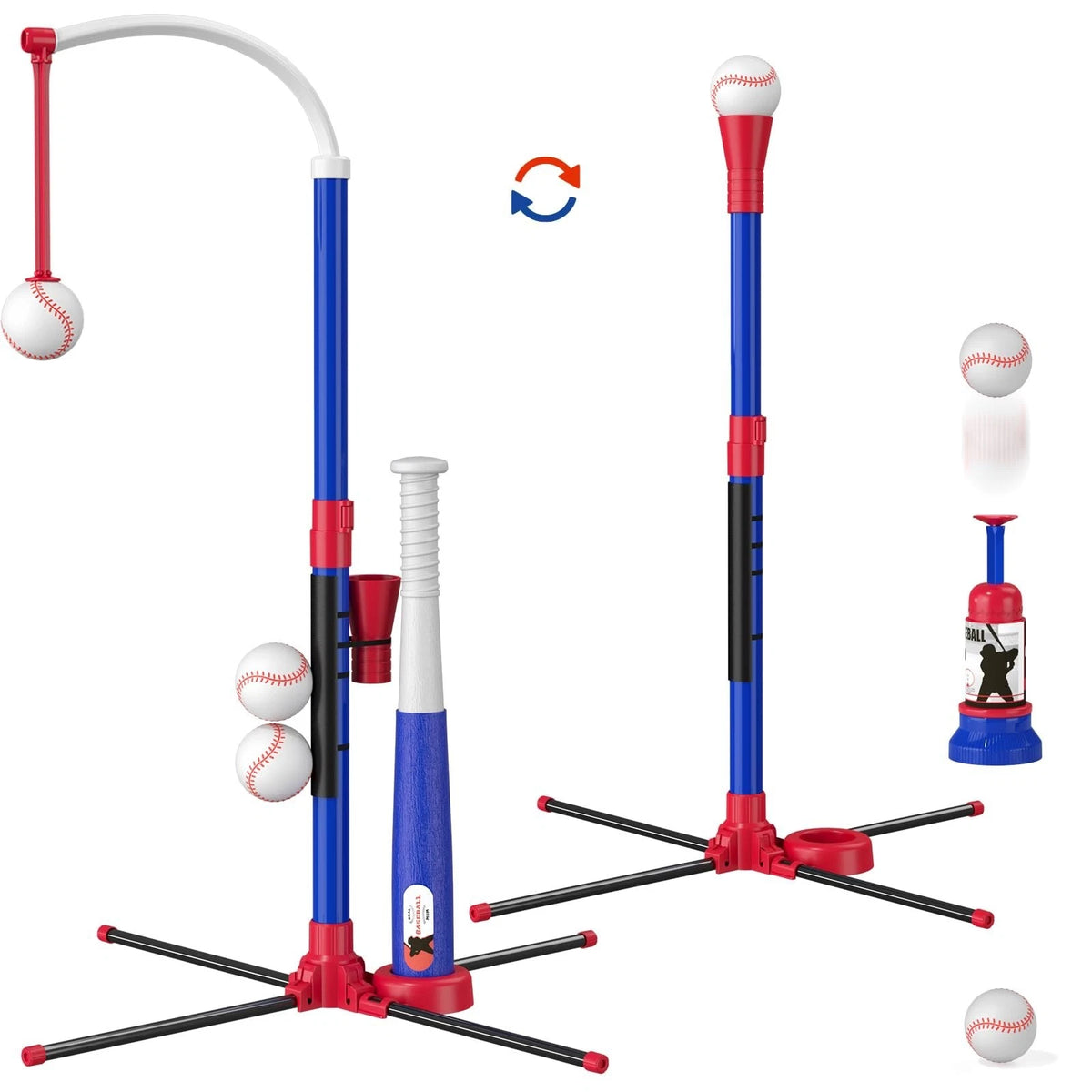 3-In-1 Baseball Set for Kids 3-5 - Tee Ball Stand, Hanging Tee, Ball Launcher an