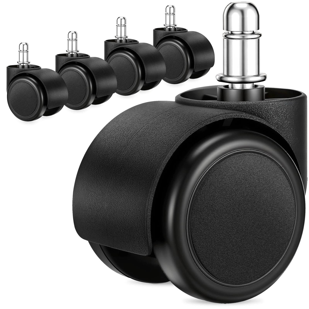 5 Pack 2 Inch Office Chair Wheels Rubber Casters Replacement Universal Stem