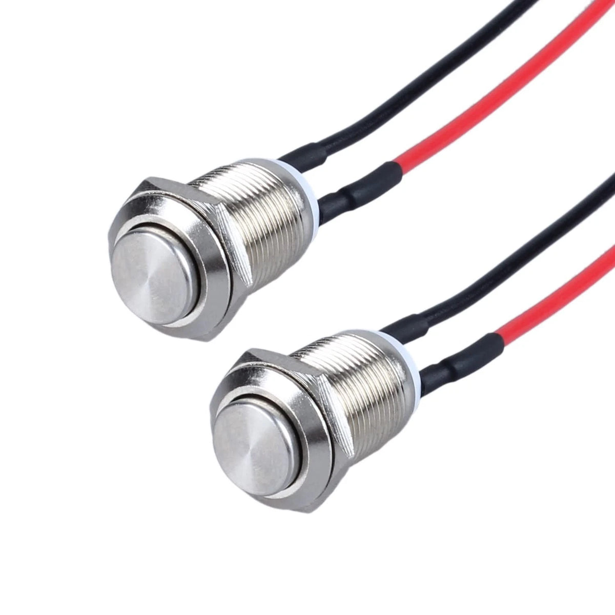 2-Pack 12mm Momentary Metal Waterproof Push Button Switch Raised Head 1/2