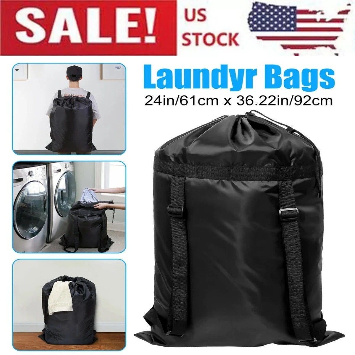 Extra Large Laundry Bag Backpack Heavy Duty Washing Clothes Drawstring 61x92 CM