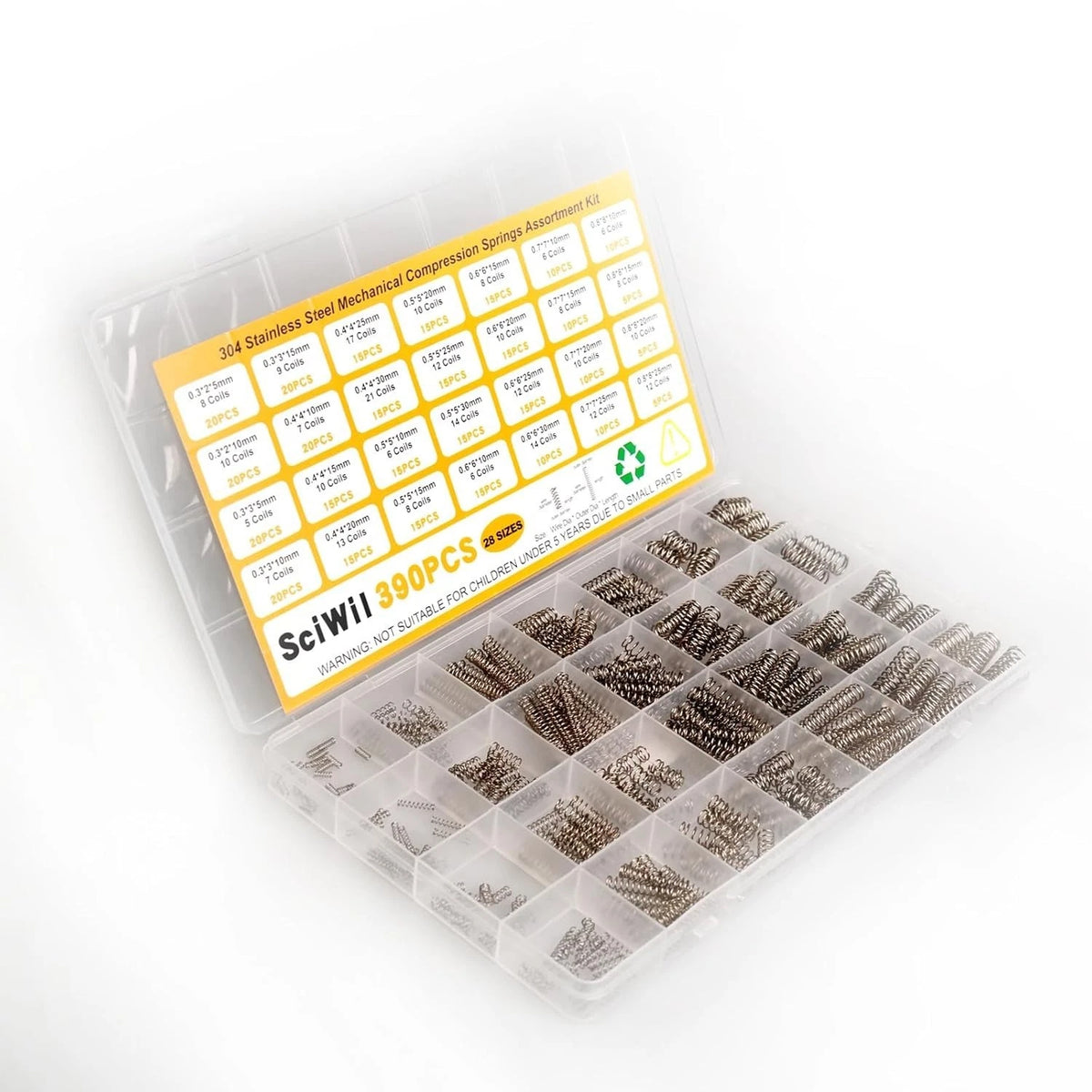390-Piece Compression Spring Assortment Kit, 28 Sizes Small Springs Set,