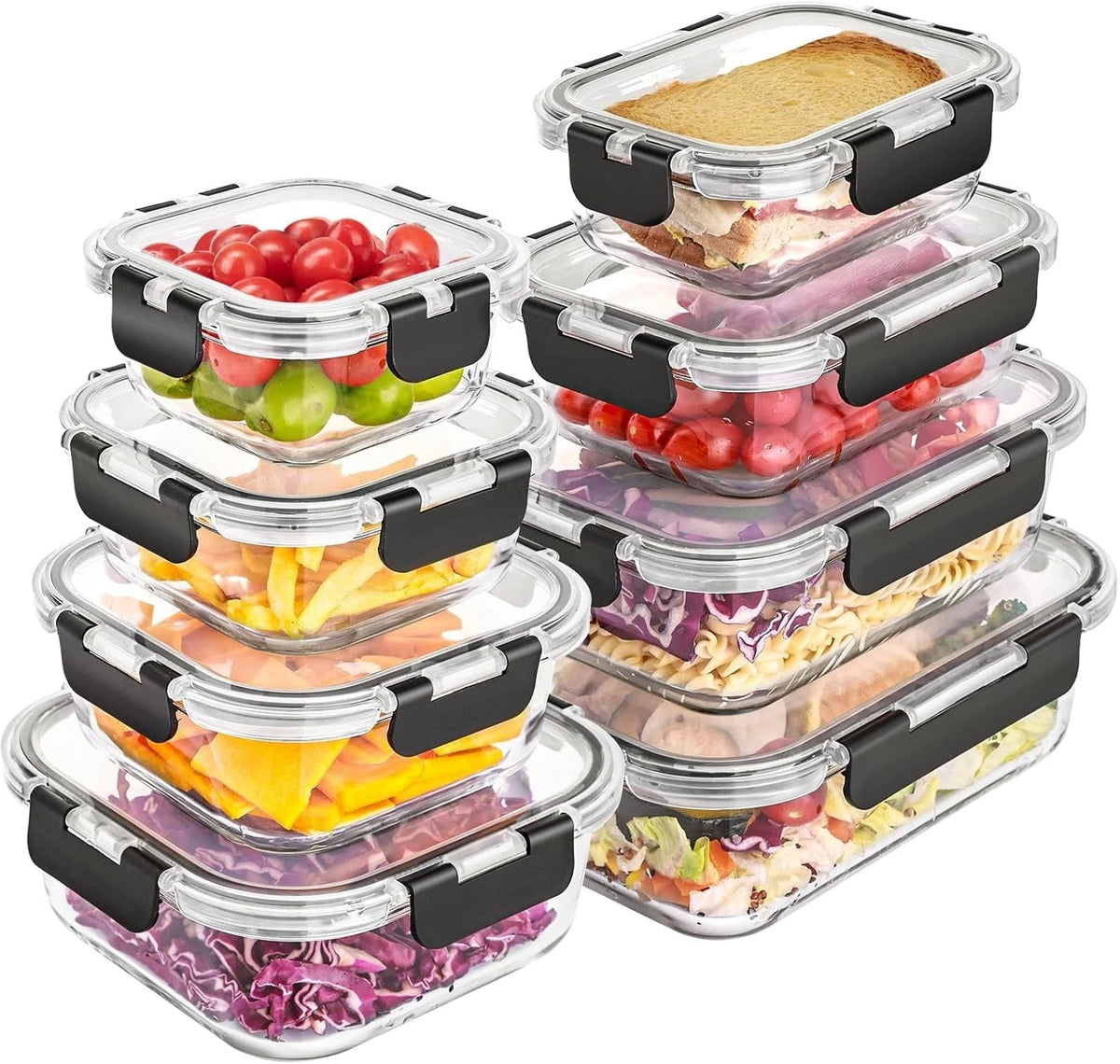 8 Pack Glass Food Storage Containers with Lids, Meal Prep Containers, Airtight B