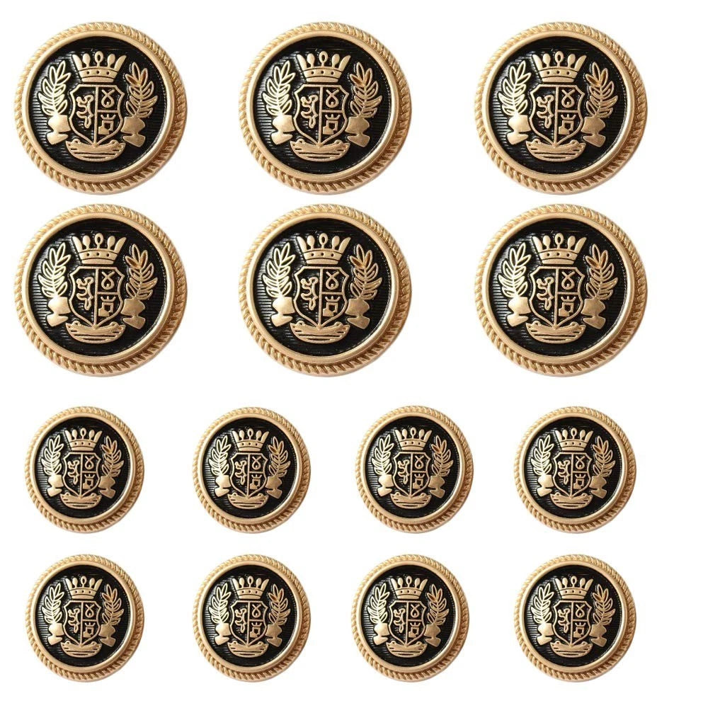 14 Pieces Black Gold Metal Blazer Button Set 15Mm 20Mm for Blazers, Suits, Sport