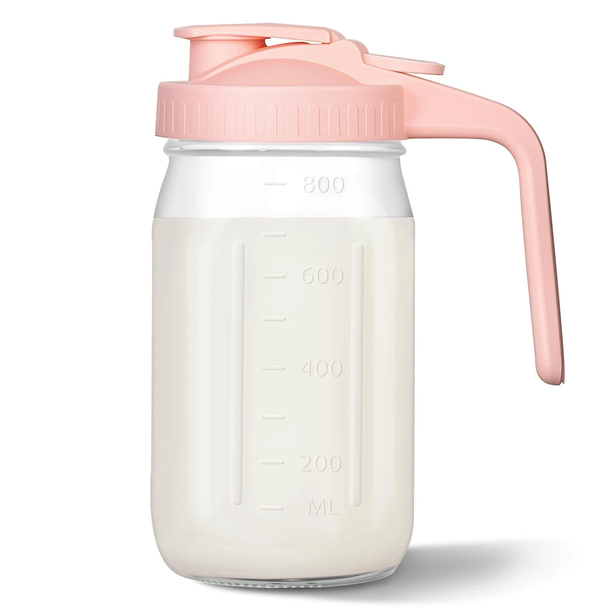 Mason Jar Pitcher, 32 Oz Glass Milk Pitcher, Wide Mouth & Leakproof Glass Pitche