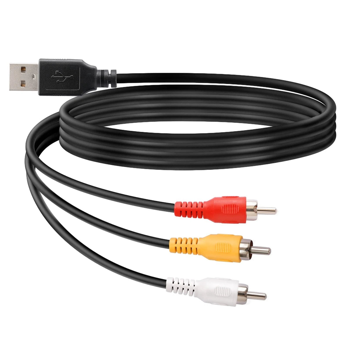USB to 3RCA Cable, 1.5m/5ft USB Male to 3 RCA Male Jack Splitter Audio Video AV