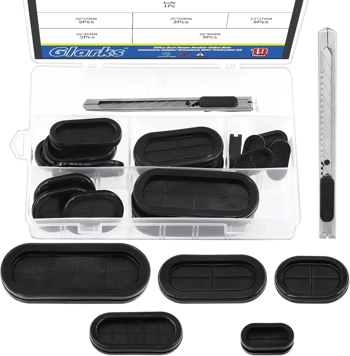 Glarks 20Pcs Oval Closed Rubber Grommet Assortment, 5 Size Double Sided Rubber G