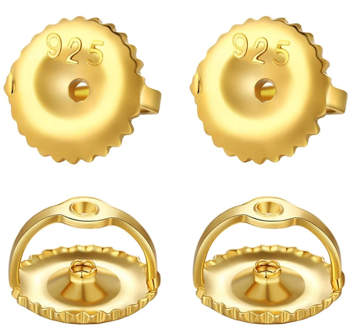 2 Pairs 14K Gold & 925 Sterling Silver Screw Earring Backs Replacements - Secure