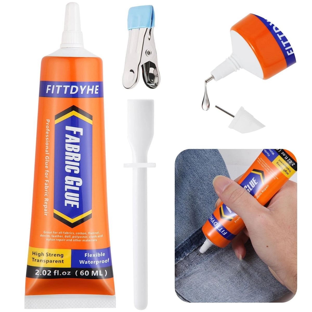 Fabric Glue Permanent, 60 ML Washable Clear Clothing Glue, Super Fabric Adhesive