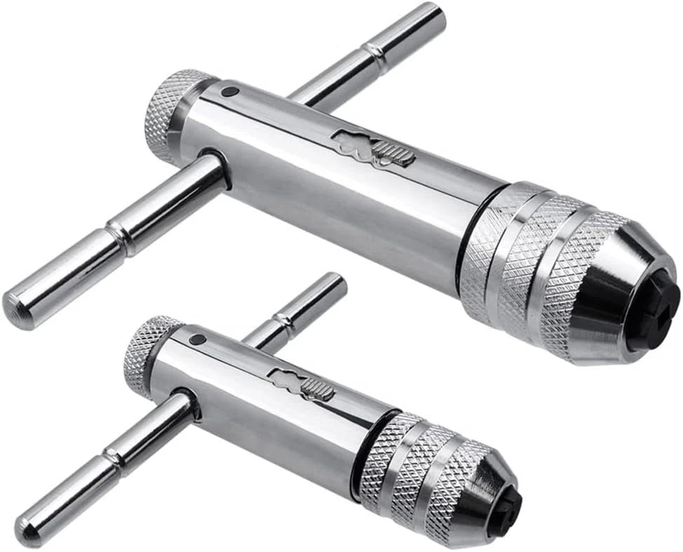 2Pcs Ratchet T Handle Tap Wrench, Adjustable T Bar Handle Holder Ratcheting