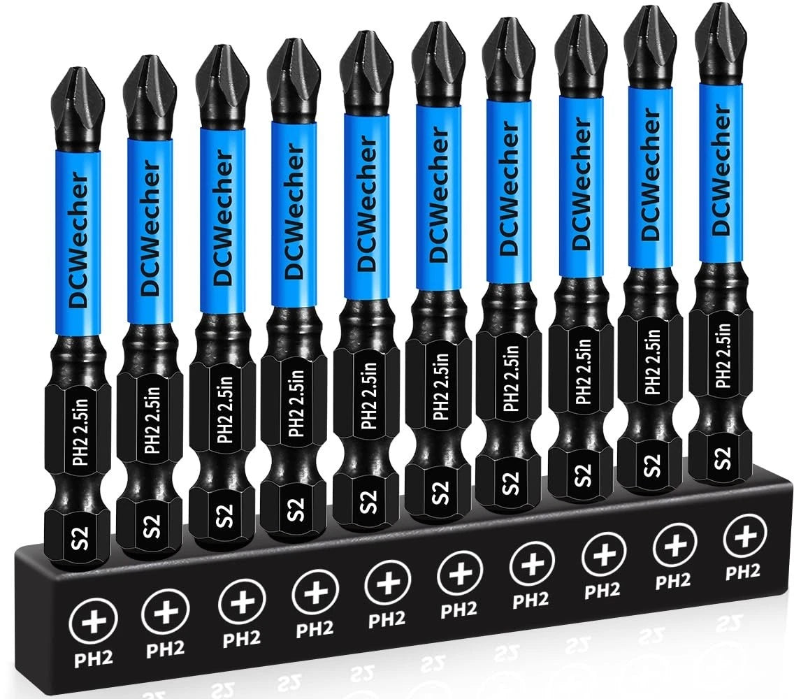 10Pack 2 Phillips Bits for Impact Driver, 2.5Inch Magnetic Drill Screwdriver ...