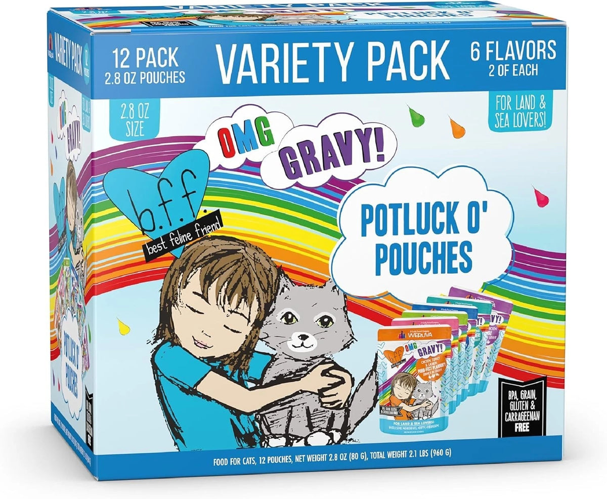 Weruva B.F.F. OMG - Best Feline Friend Oh My Gravy!, Variety Pack, Potluck O' Po