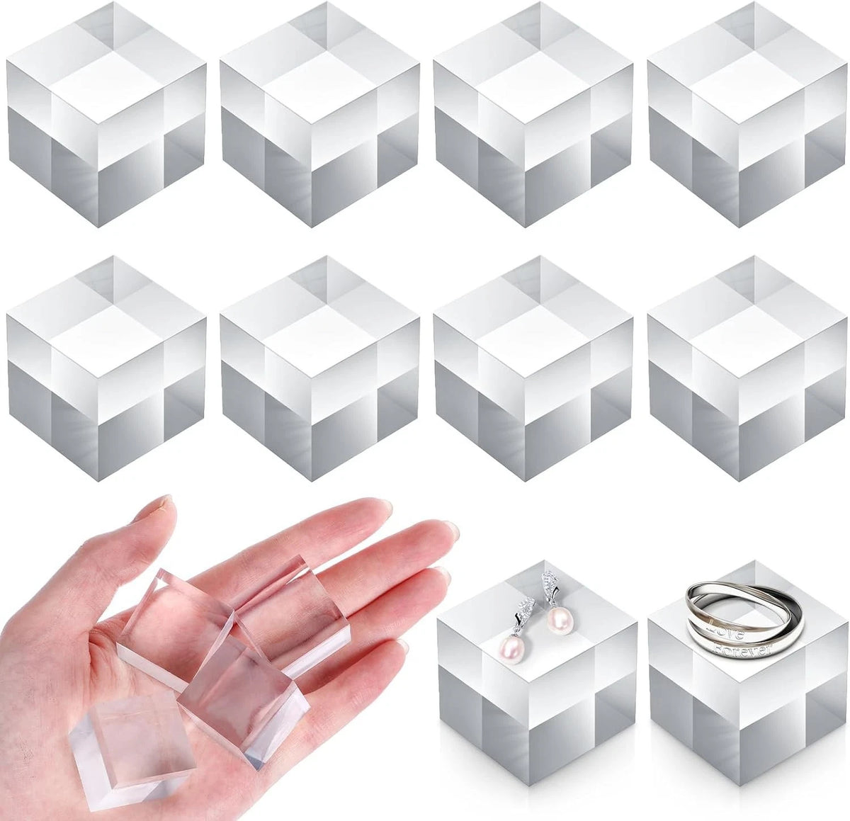 8 Pieces Acrylic Display Block 1 x 1 x 1 Inch Clear Polished Acrylic Square D...
