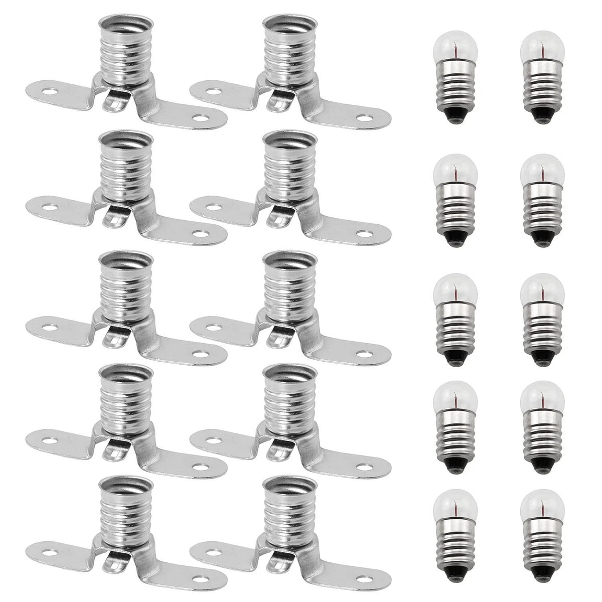 10PCS E10 2.5V/0.3A Miniature Screw Base Light Bulbs and 10PCS E10 Light Socket