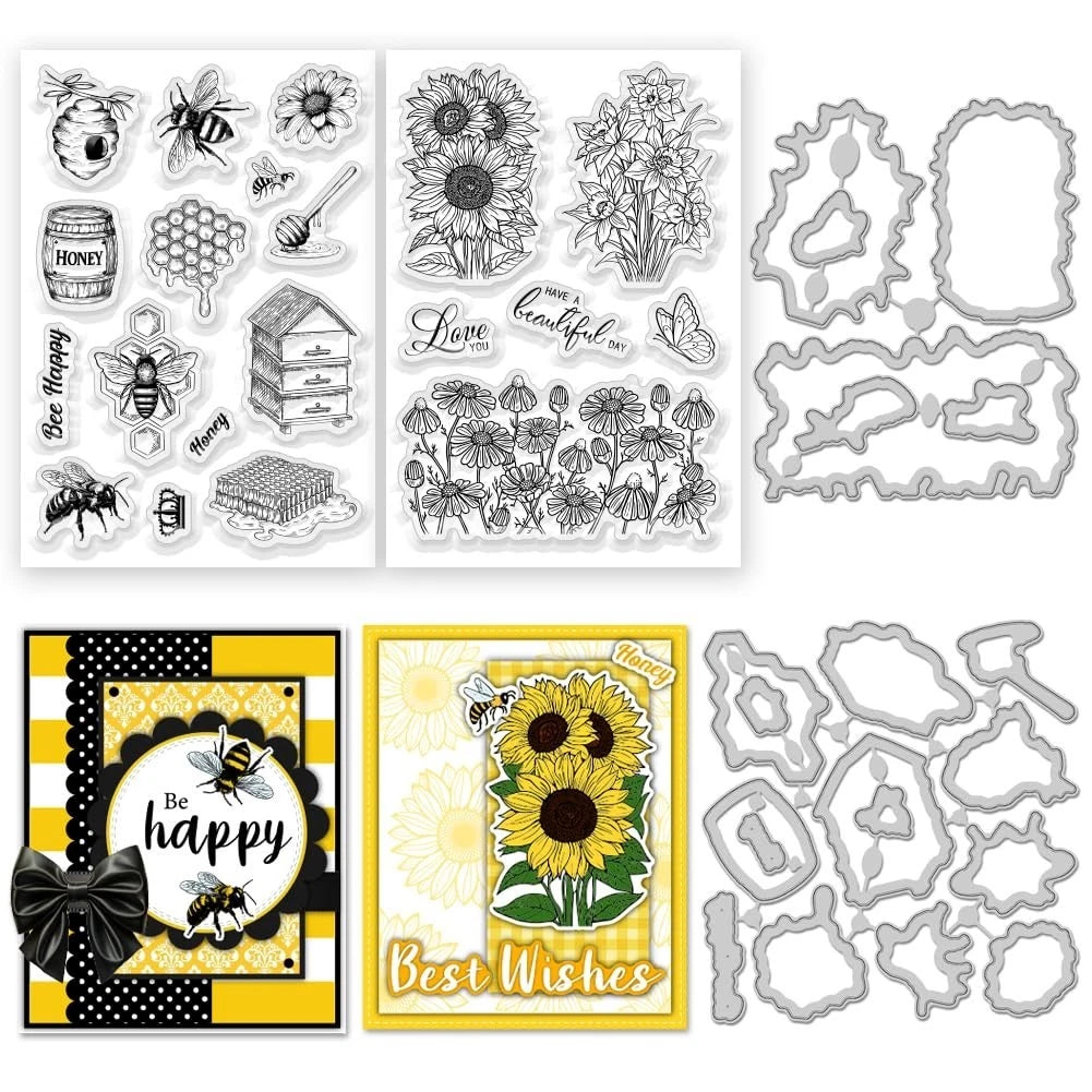 Clear Stamps and Dies 40Pcs Sunflowers Honey for Card Making DIY Crafting