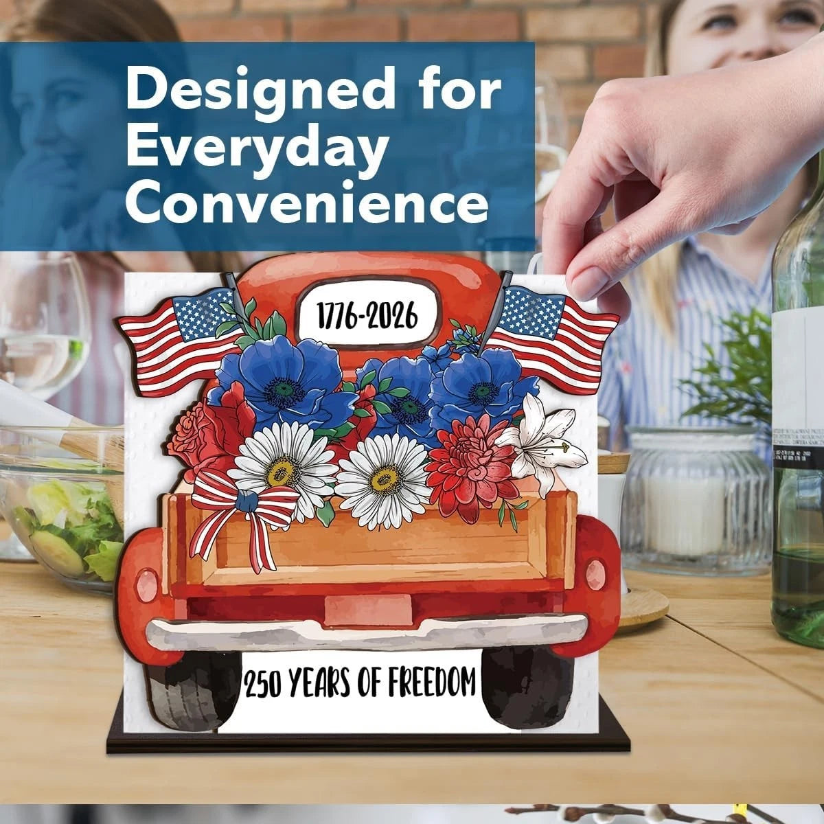 American 250 Years Wooden Napkin Holder for Table - Independence Day Patriotic