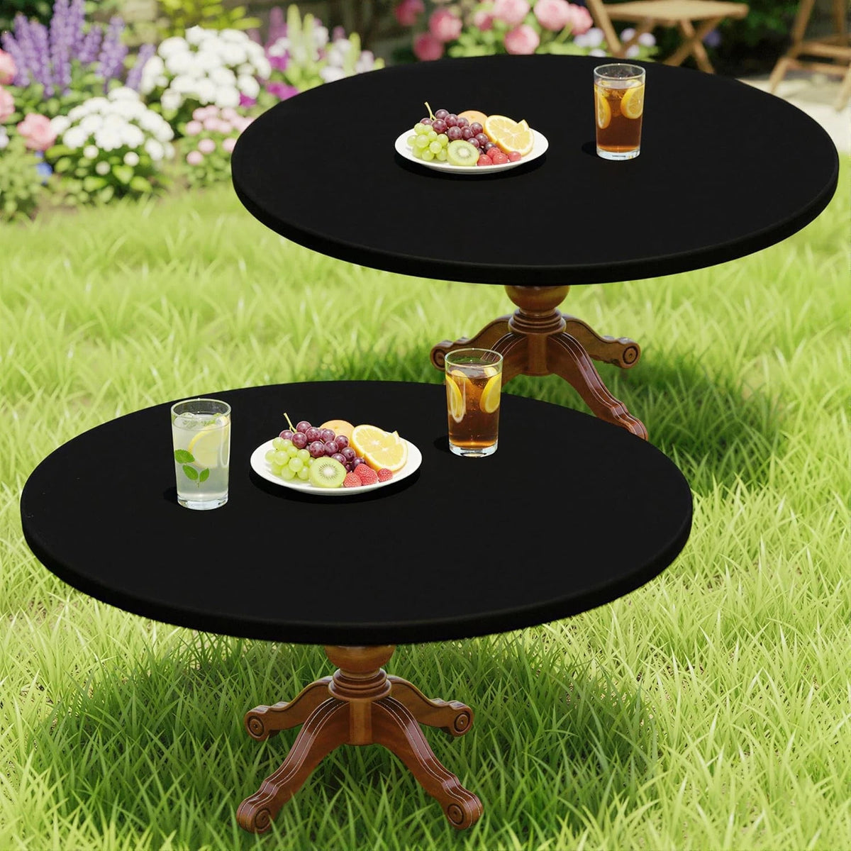 Round Spandex Tablecloth 2 Pack, Elastic Fitted Waterproof Tablecloths for