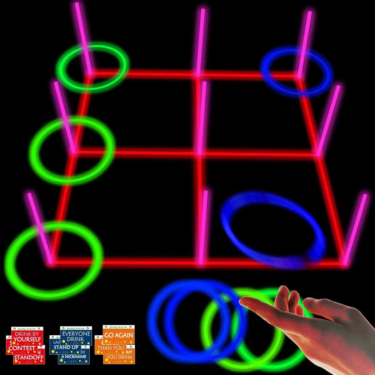 18.2 Inch 3-In-1 Glowing Ring Toss Tic Tac Toe Outdoor Game for Adults and Famil