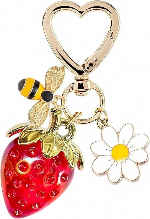 SIGZKK Cute Cherry Strawberry bag charms keychain purse accessories charm for wo
