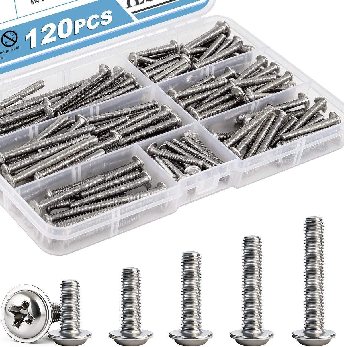 TEOYNGU 120PCS Assortment,Cabinet Pull and Knob Screws, M4×16/18/20/25/30mm
