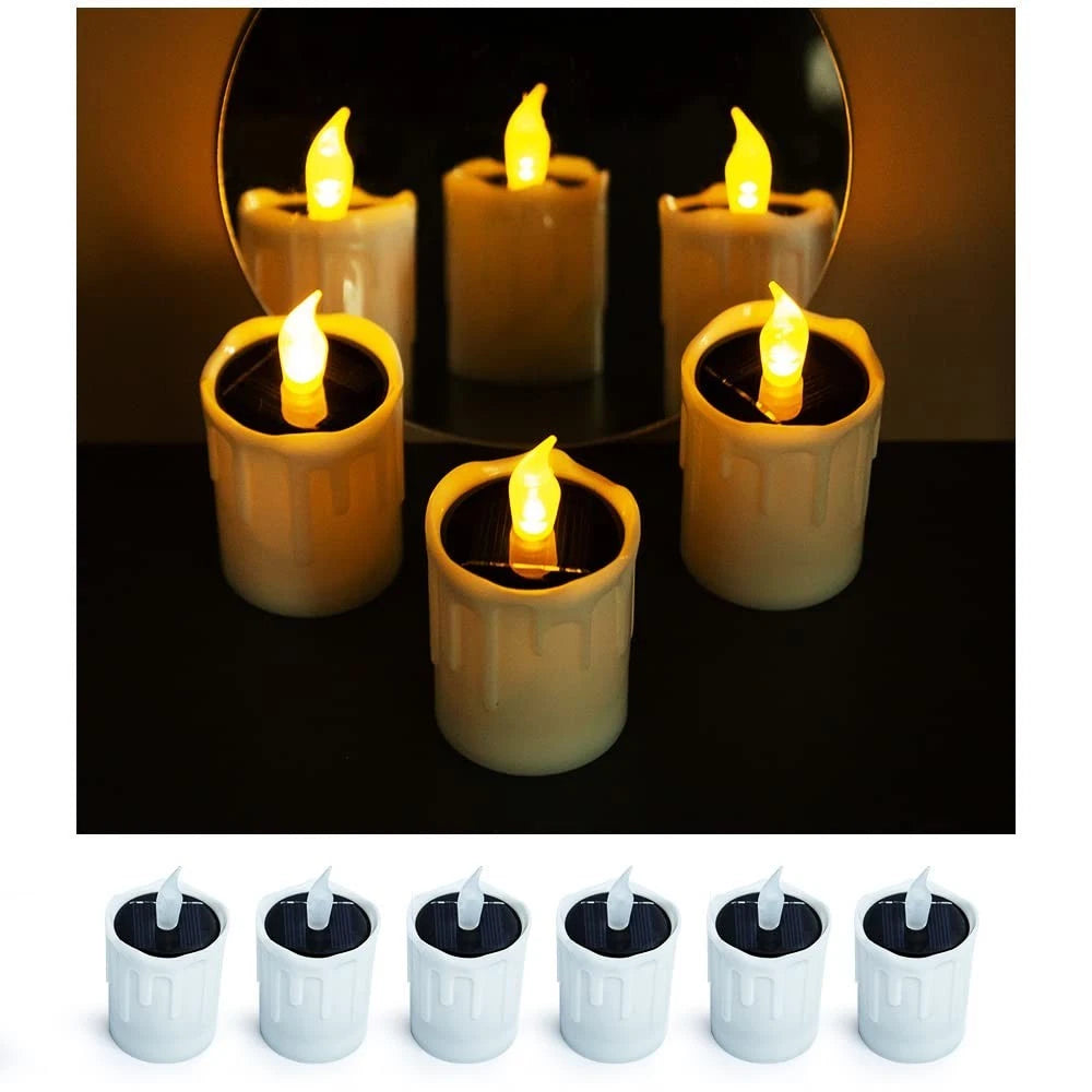 Solar Candle Light, Warm White Charging Tea Wax 6
