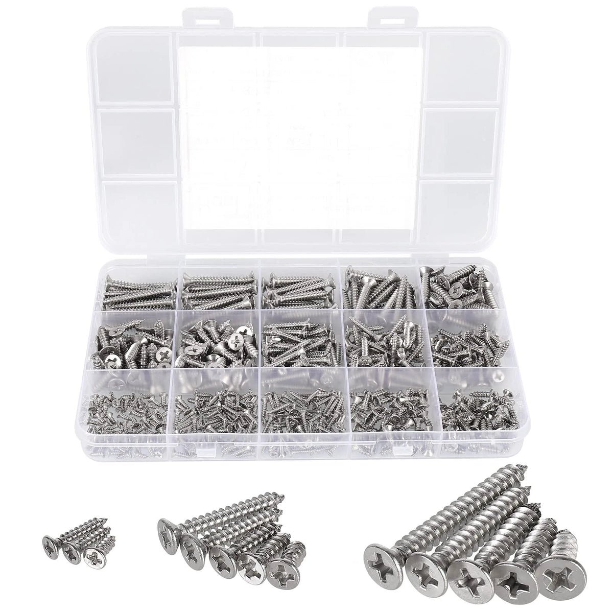 525Pcs M2 M3 M4 Phillips Flat Head Self Tapping Wood Screws,304 Stainless Ste...